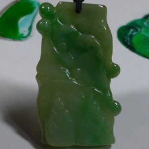 Cert'd Fine Natural Type A Jadeite Jade Big Bamboo Antique Pendant